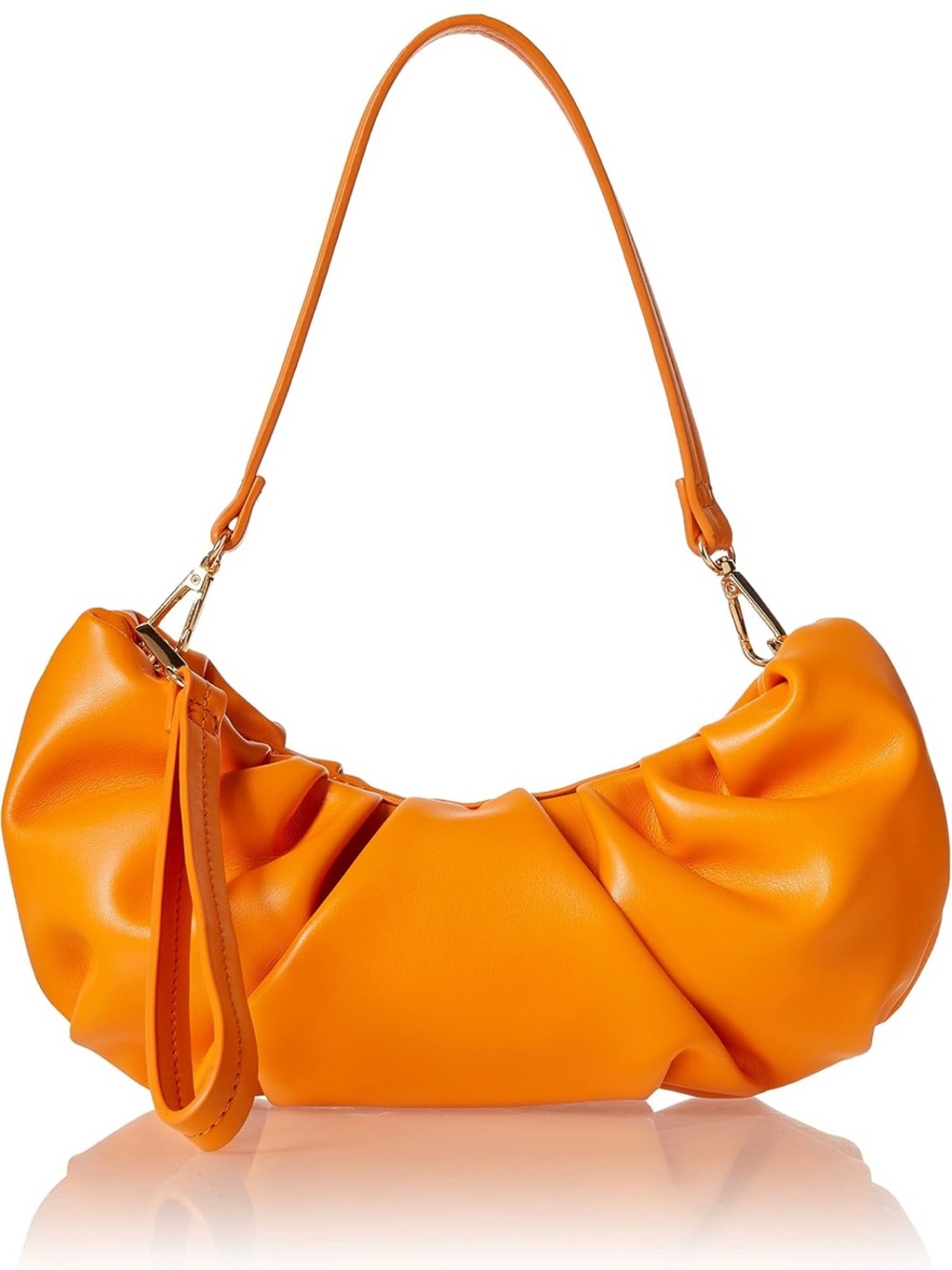 Chic Orange Gathered Shoulder Bag with Wristlet